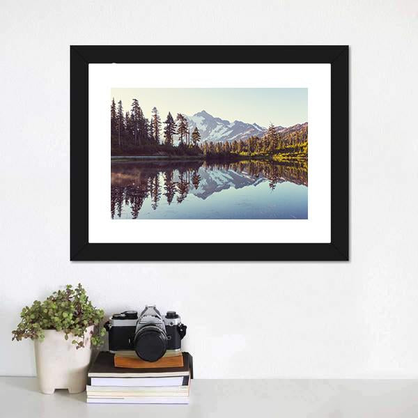 Lake With Mount Shuksan Canvas Wall Art-1 Piece-Framed Print-20" x 16"-Tiaracle