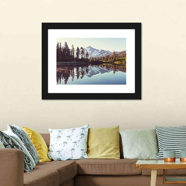 Lake With Mount Shuksan Canvas Wall Art-3 Horizontal-Gallery Wrap-25" x 16"-Tiaracle