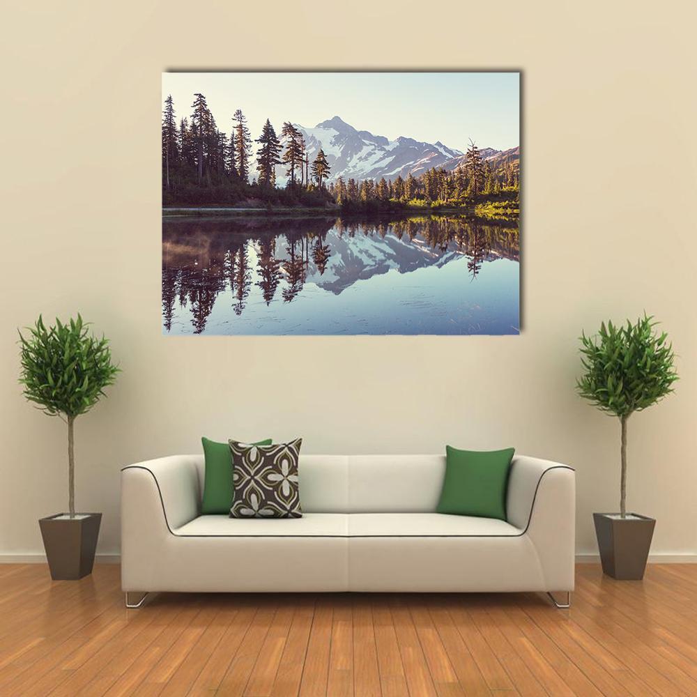 Lake With Mount Shuksan Canvas Wall Art-1 Piece-Gallery Wrap-48" x 32"-Tiaracle