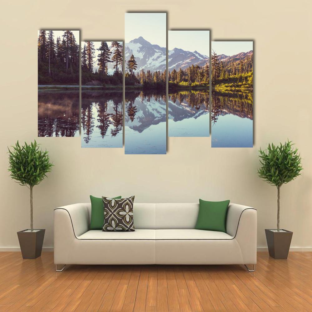 Lake With Mount Shuksan Canvas Wall Art-5 Pop-Gallery Wrap-47" x 32"-Tiaracle
