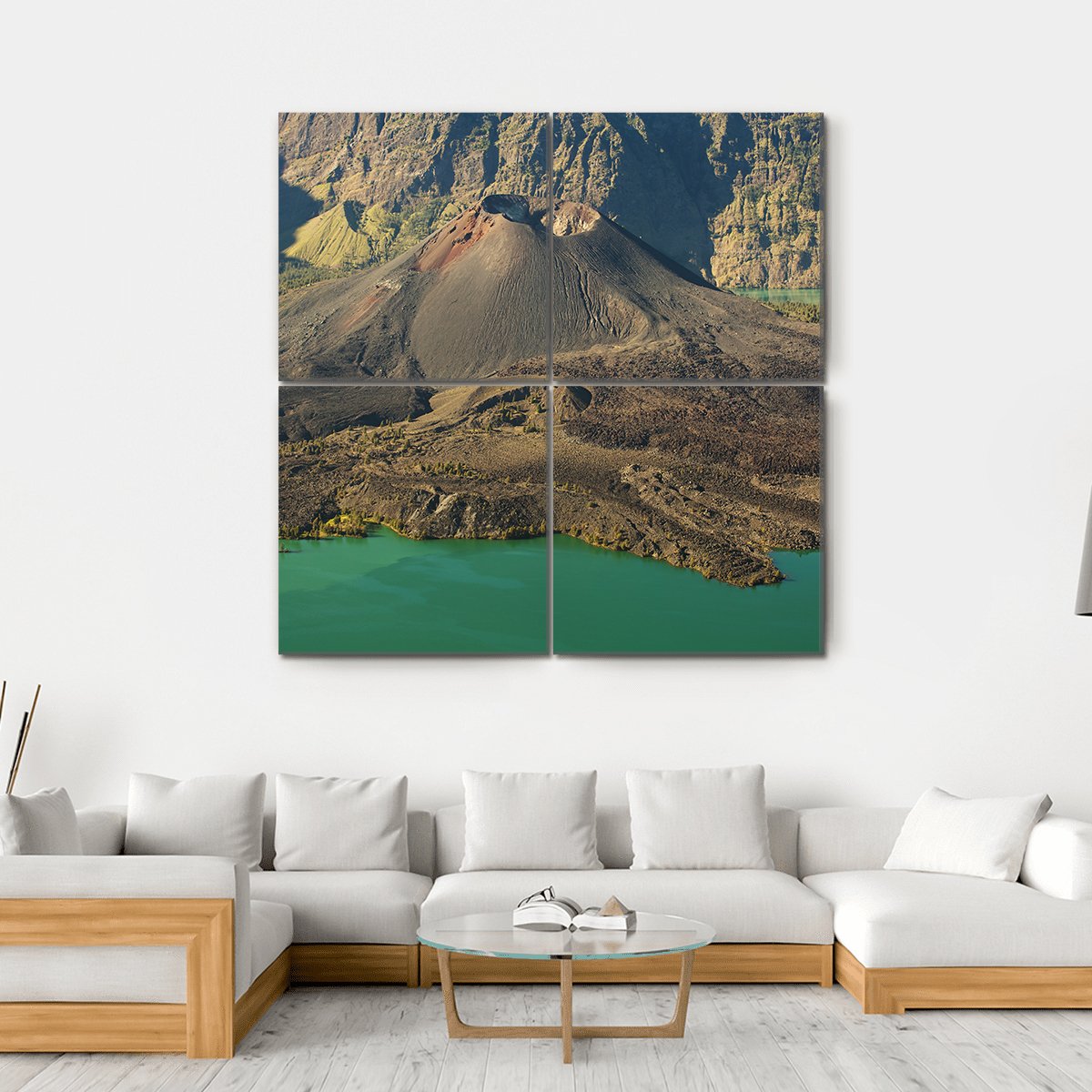 Lake With Mountain Indonesia Canvas Wall Art-4 Square-Gallery Wrap-17" x 17"-Tiaracle