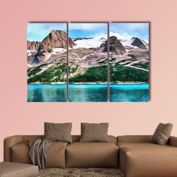 Lake With Mountain Painting Canvas Wall Art-3 Horizontal-Gallery Wrap-37" x 24"-Tiaracle