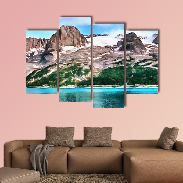 Lake With Mountain Painting Canvas Wall Art-4 Pop-Gallery Wrap-50" x 32"-Tiaracle
