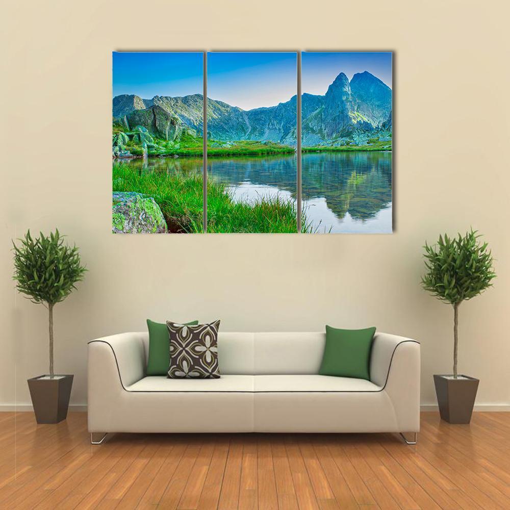 Lake With Retezat Mountain Canvas Wall Art-5 Pop-Gallery Wrap-47" x 32"-Tiaracle