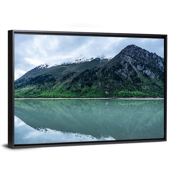 Lake With Mountain Scenery Canvas Wall Art-3 Horizontal-Gallery Wrap-25" x 16"-Tiaracle