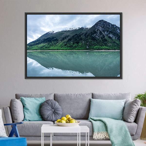 Lake With Mountain Scenery Canvas Wall Art-3 Horizontal-Gallery Wrap-25" x 16"-Tiaracle