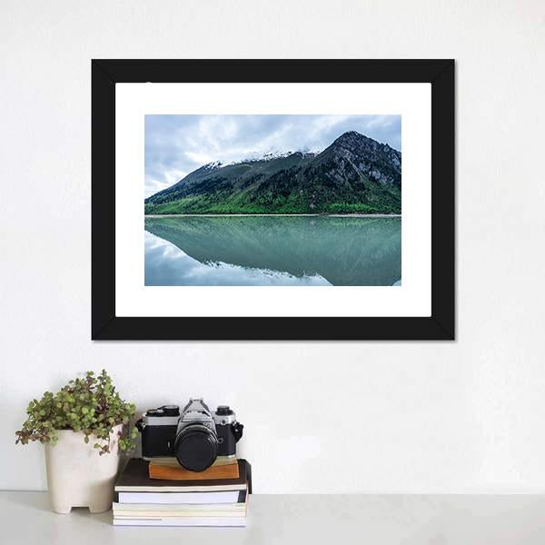 Lake With Mountain Scenery Canvas Wall Art-1 Piece-Framed Print-20" x 16"-Tiaracle