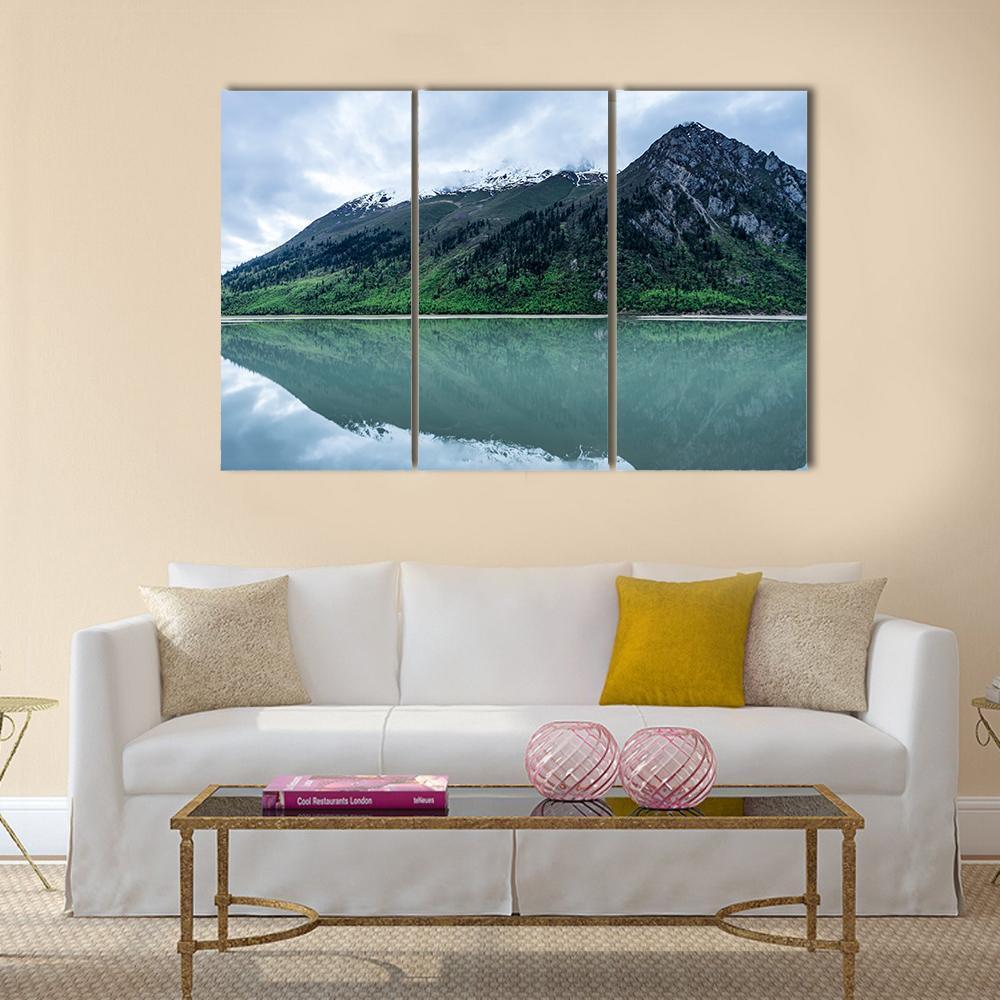 Lake With Mountain Scenery Canvas Wall Art-3 Horizontal-Gallery Wrap-37" x 24"-Tiaracle