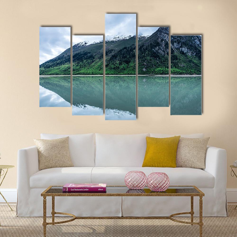 Lake With Mountain Scenery Canvas Wall Art-5 Pop-Gallery Wrap-47" x 32"-Tiaracle