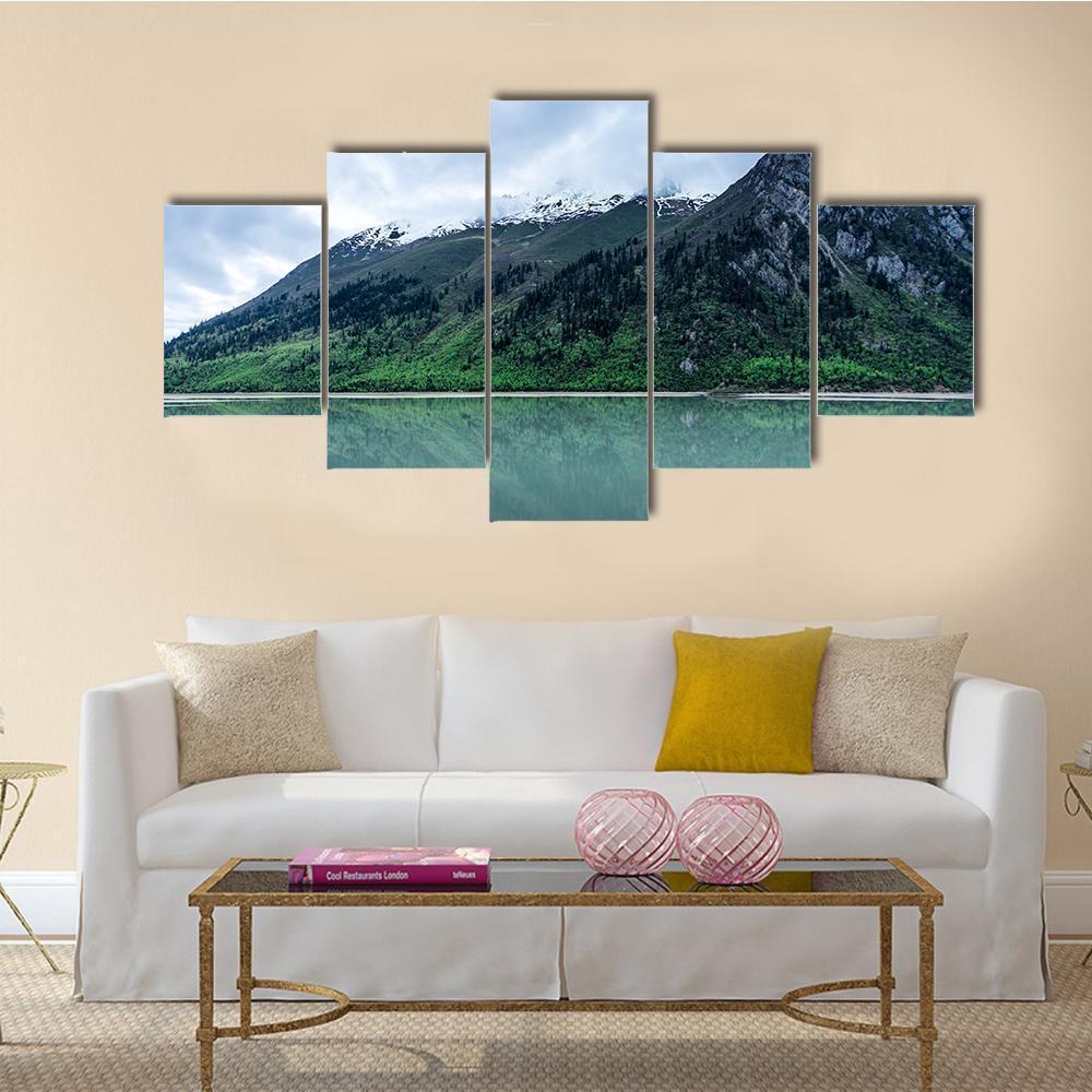 Lake With Mountain Scenery Canvas Wall Art-5 Star-Gallery Wrap-62" x 32"-Tiaracle