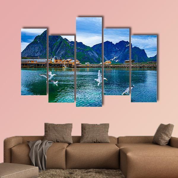 Lake With Mountains Norway Canvas Wall Art-5 Pop-Gallery Wrap-47" x 32"-Tiaracle
