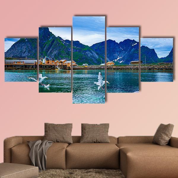 Lake With Mountains Norway Canvas Wall Art-5 Star-Gallery Wrap-62" x 32"-Tiaracle