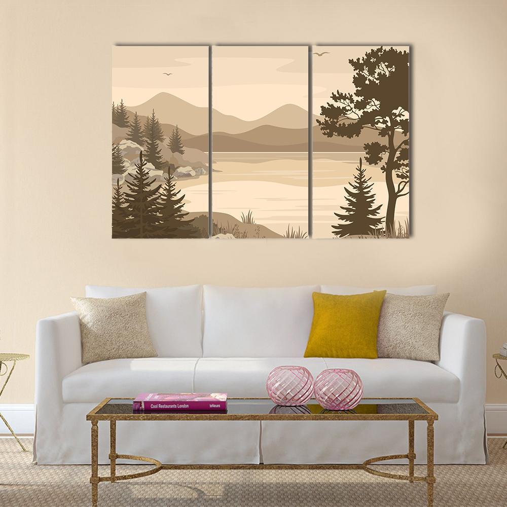 Lake With Mountains & Trees Canvas Wall Art-3 Horizontal-Gallery Wrap-37" x 24"-Tiaracle