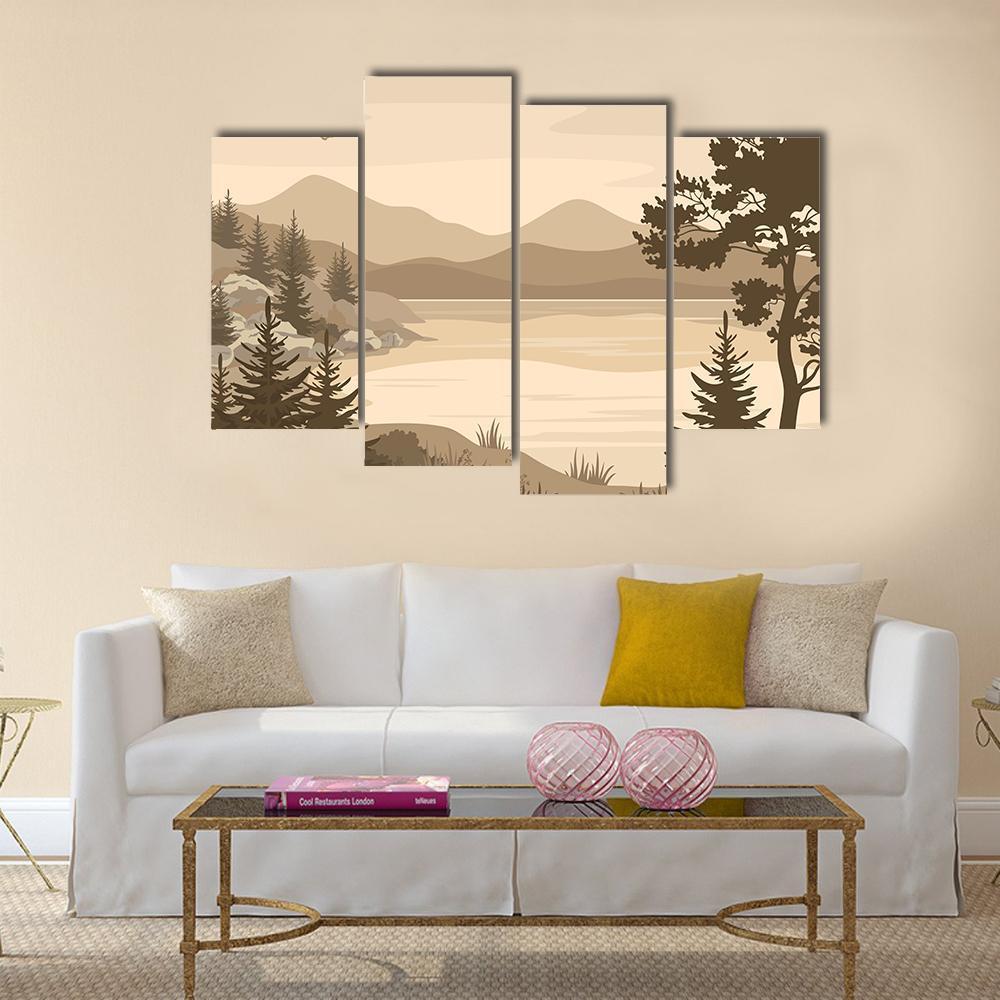 Lake With Mountains & Trees Canvas Wall Art-4 Pop-Gallery Wrap-50" x 32"-Tiaracle