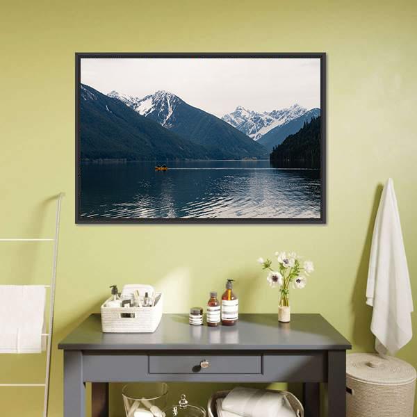 Lake With Mountains Canvas Wall Art-1 Piece-Floating Frame-24" x 16"-Tiaracle