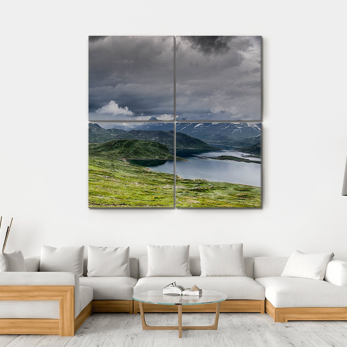 Lake With Mountains Europe Canvas Wall Art-4 Square-Gallery Wrap-17" x 17"-Tiaracle