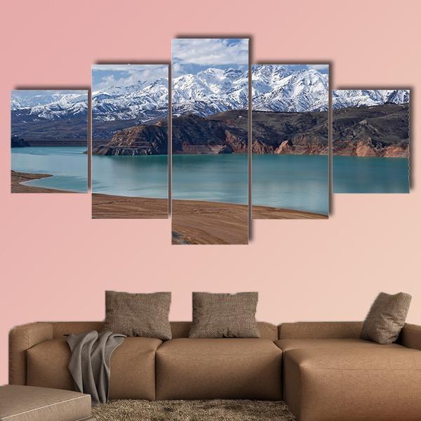 Lake In Uzbekistan Canvas Wall Art-5 Star-Gallery Wrap-62" x 32"-Tiaracle