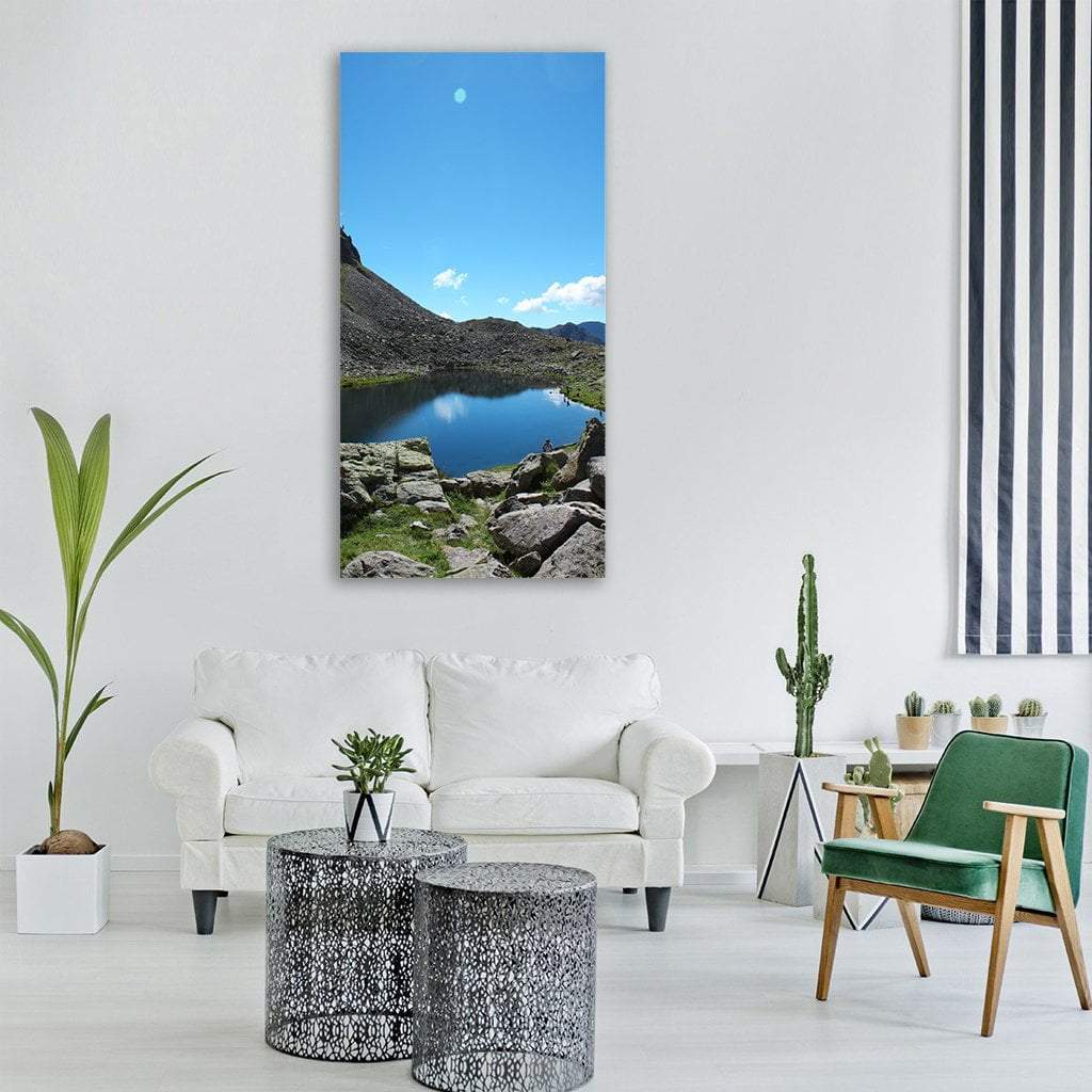 Lake With Mountains Landscape Vertical Canvas Wall Art-3 Vertical-Gallery Wrap-12" x 25"-Tiaracle