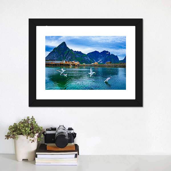 Lake With Mountains Norway Canvas Wall Art-1 Piece-Framed Print-42" x 14"-Tiaracle