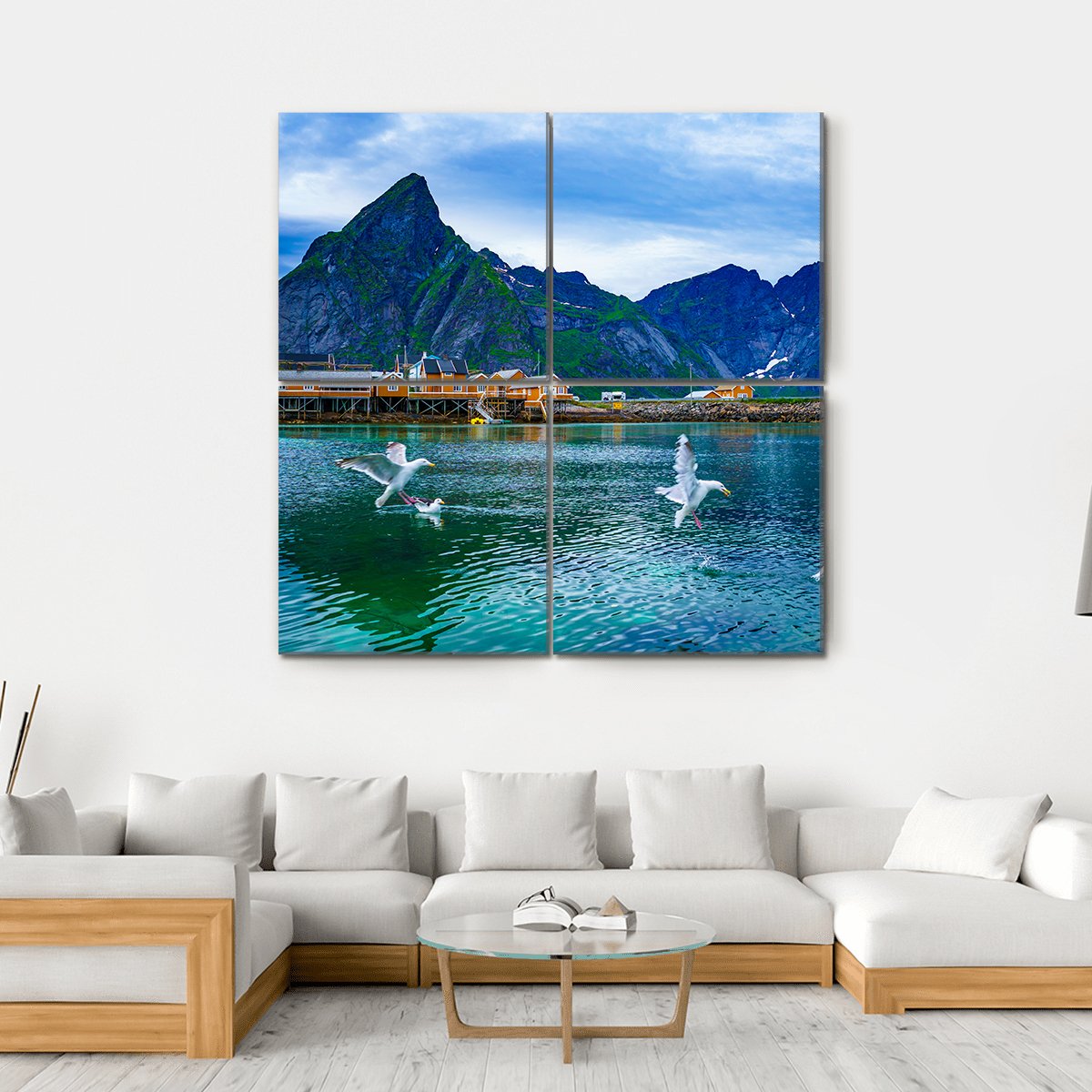 Lake With Mountains Norway Canvas Wall Art-4 Square-Gallery Wrap-17" x 17"-Tiaracle