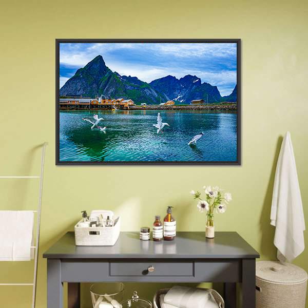 Lake With Mountains Norway Canvas Wall Art-1 Piece-Floating Frame-24" x 16"-Tiaracle
