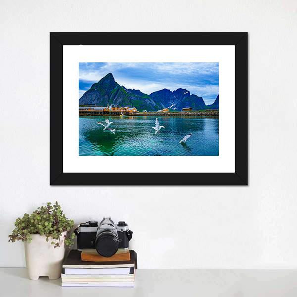 Lake With Mountains Norway Canvas Wall Art-1 Piece-Framed Print-20" x 16"-Tiaracle