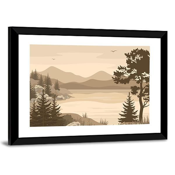 Lake With Mountains & Trees Canvas Wall Art-3 Horizontal-Gallery Wrap-25" x 16"-Tiaracle
