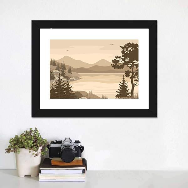 Lake With Mountains & Trees Canvas Wall Art-1 Piece-Framed Print-20" x 16"-Tiaracle