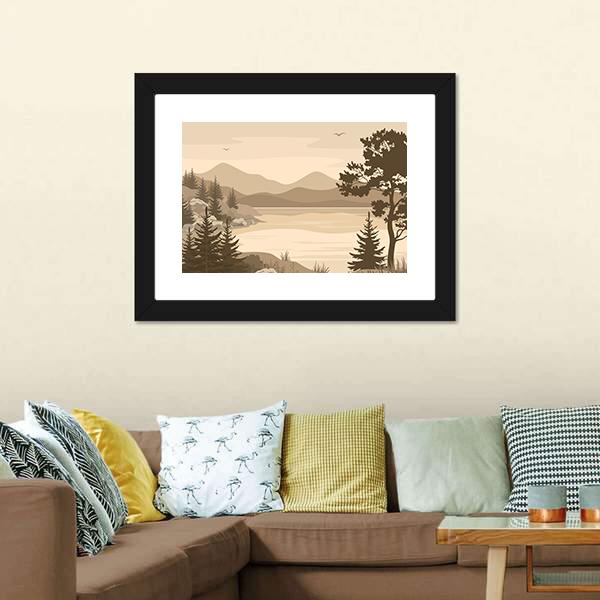 Lake With Mountains & Trees Canvas Wall Art-3 Horizontal-Gallery Wrap-25" x 16"-Tiaracle