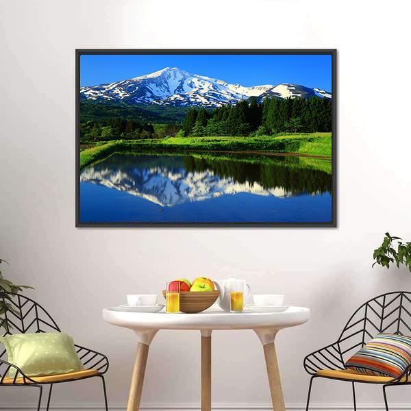 Lake With Mt Chokai Canvas Wall Art-3 Horizontal-Gallery Wrap-25" x 16"-Tiaracle