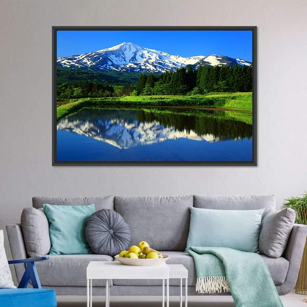 Lake With Mt Chokai Canvas Wall Art-3 Horizontal-Gallery Wrap-25" x 16"-Tiaracle