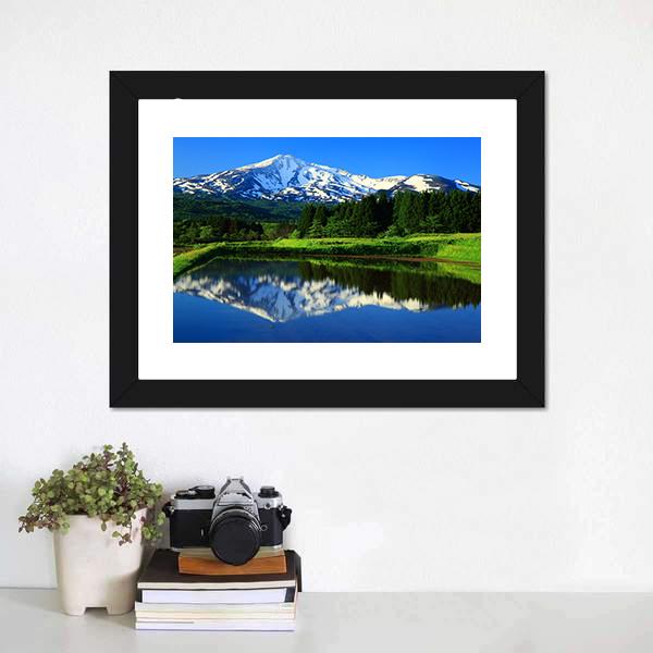 Lake With Mt Chokai Canvas Wall Art-1 Piece-Framed Print-20" x 16"-Tiaracle