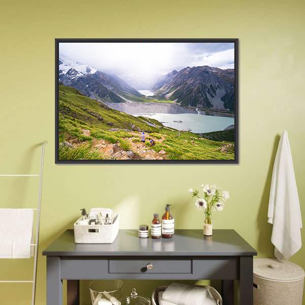 Lake With Mt Cook Canvas Wall Art-1 Piece-Floating Frame-24" x 16"-Tiaracle