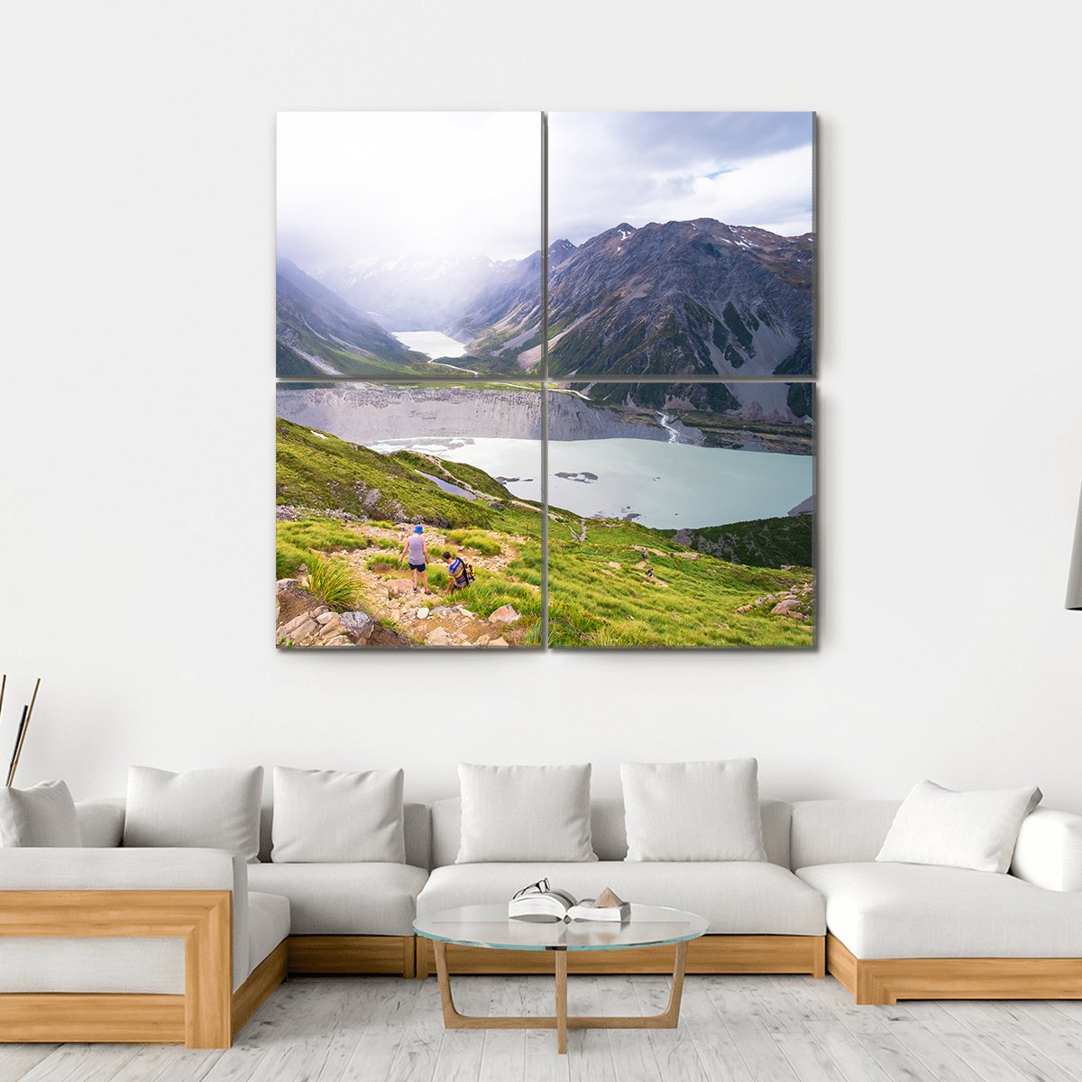 Lake With Mt Cook Canvas Wall Art-4 Square-Gallery Wrap-17" x 17"-Tiaracle