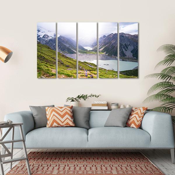 Lake With Mt Cook Canvas Wall Art-5 Horizontal-Gallery Wrap-22" x 12"-Tiaracle