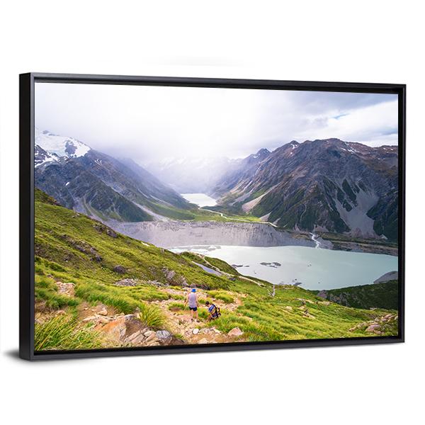 Lake With Mt Cook Canvas Wall Art-3 Horizontal-Gallery Wrap-25" x 16"-Tiaracle