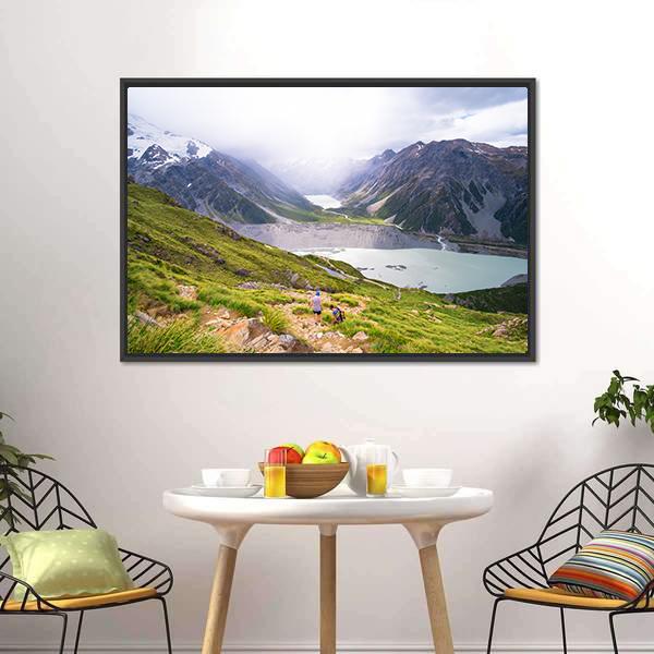 Lake With Mt Cook Canvas Wall Art-3 Horizontal-Gallery Wrap-25" x 16"-Tiaracle