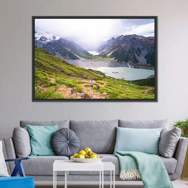 Lake With Mt Cook Canvas Wall Art-3 Horizontal-Gallery Wrap-25" x 16"-Tiaracle