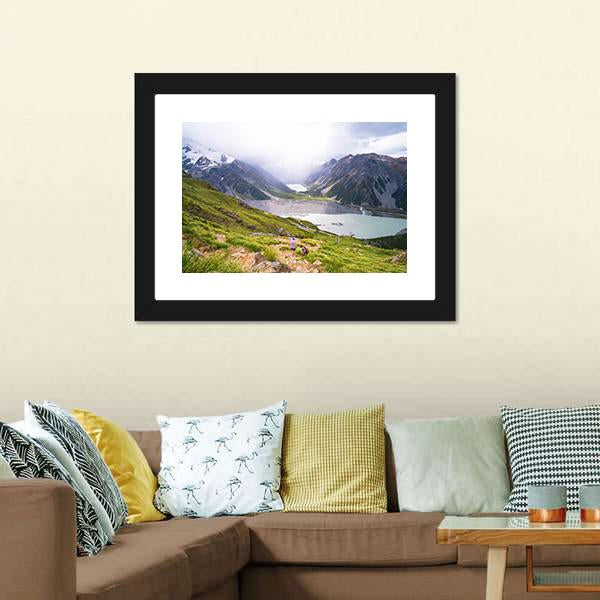 Lake With Mt Cook Canvas Wall Art-3 Horizontal-Gallery Wrap-25" x 16"-Tiaracle