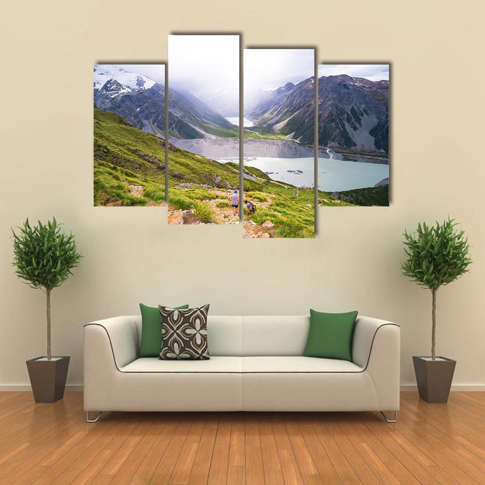 Lake With Mt Cook Canvas Wall Art-4 Pop-Gallery Wrap-50" x 32"-Tiaracle