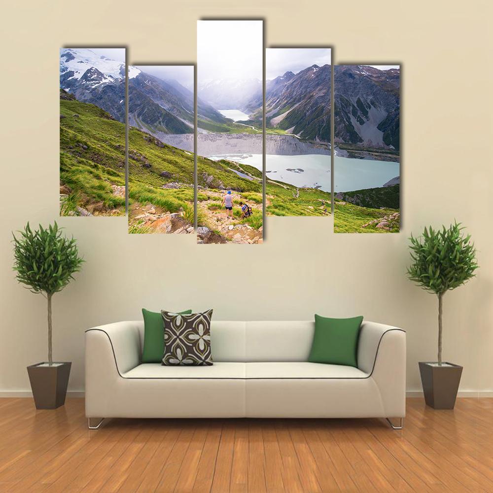 Lake With Mt Cook Canvas Wall Art-5 Pop-Gallery Wrap-47" x 32"-Tiaracle