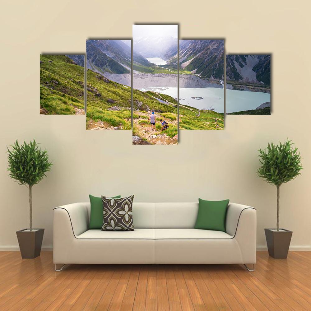Lake With Mt Cook Canvas Wall Art-5 Star-Gallery Wrap-62" x 32"-Tiaracle