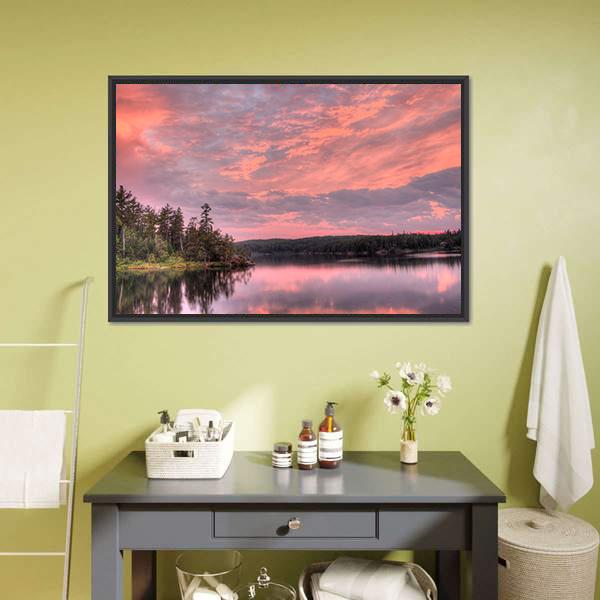 Lake With National Forest Canvas Wall Art-1 Piece-Floating Frame-24" x 16"-Tiaracle