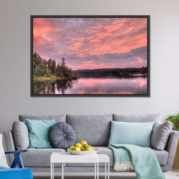 Lake With National Forest Canvas Wall Art-3 Horizontal-Gallery Wrap-25" x 16"-Tiaracle