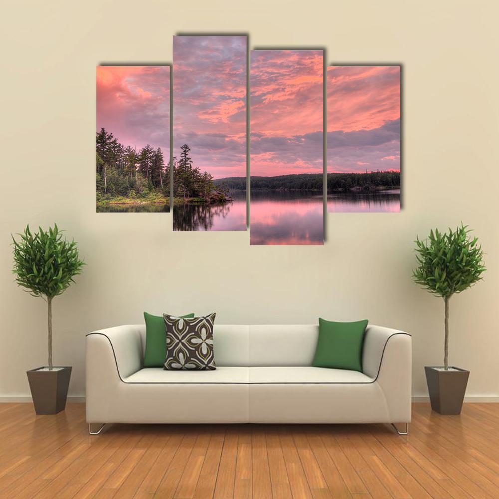 Lake With National Forest Canvas Wall Art-4 Pop-Gallery Wrap-50" x 32"-Tiaracle