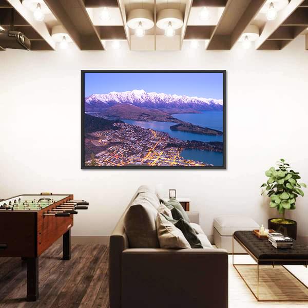 Lake With Queenstown Canvas Wall Art-5 Horizontal-Gallery Wrap-22" x 12"-Tiaracle