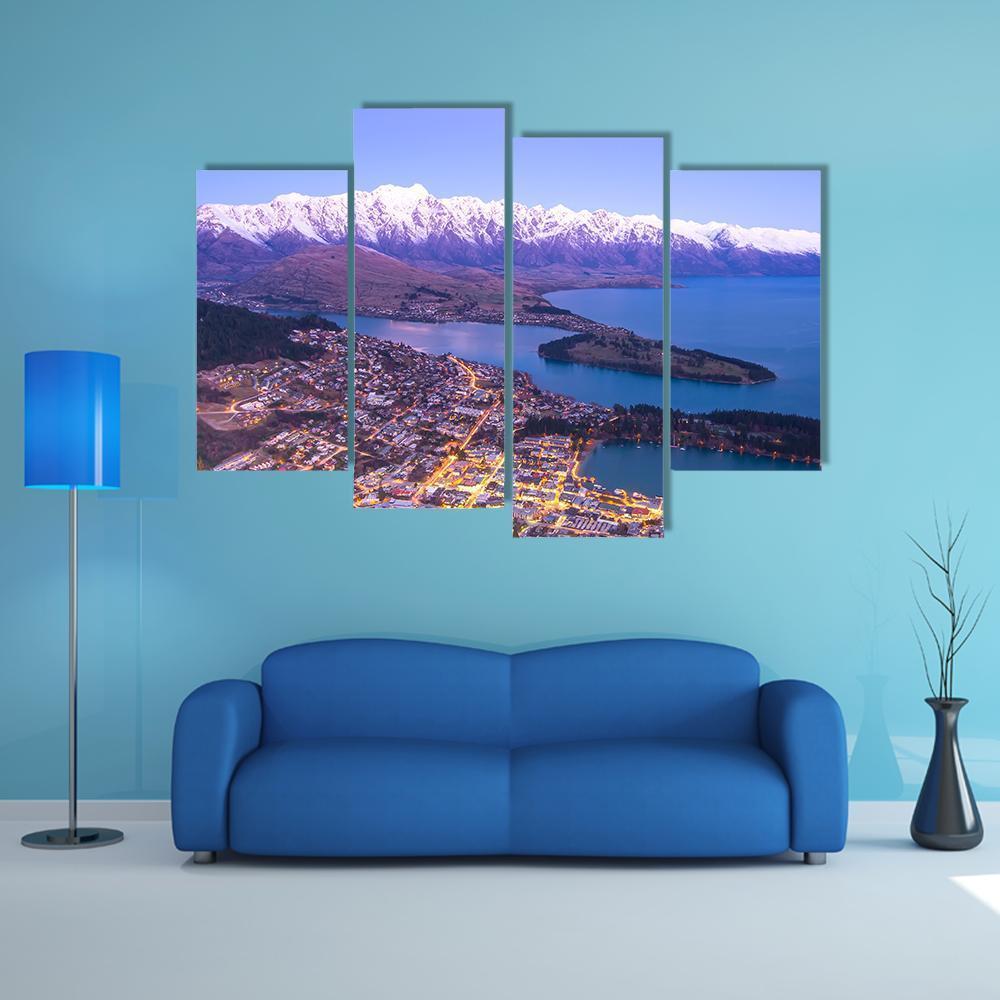 Lake With Queenstown Canvas Wall Art-4 Pop-Gallery Wrap-50" x 32"-Tiaracle