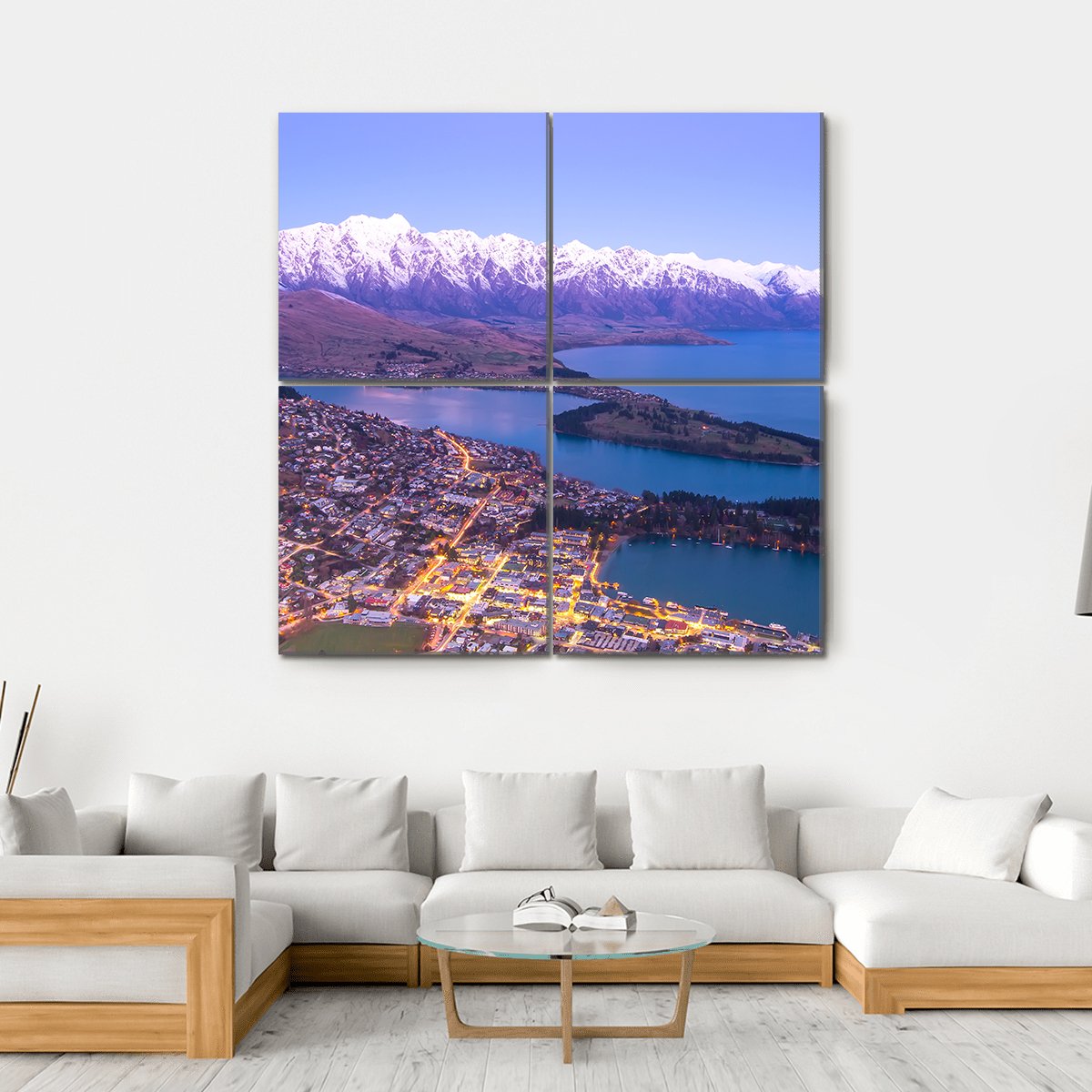 Lake With Queenstown Canvas Wall Art-4 Square-Gallery Wrap-17" x 17"-Tiaracle