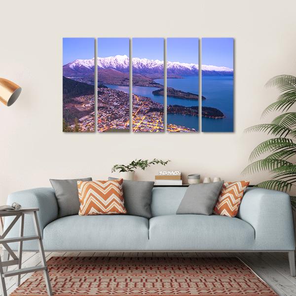Lake With Queenstown Canvas Wall Art-5 Horizontal-Gallery Wrap-22" x 12"-Tiaracle