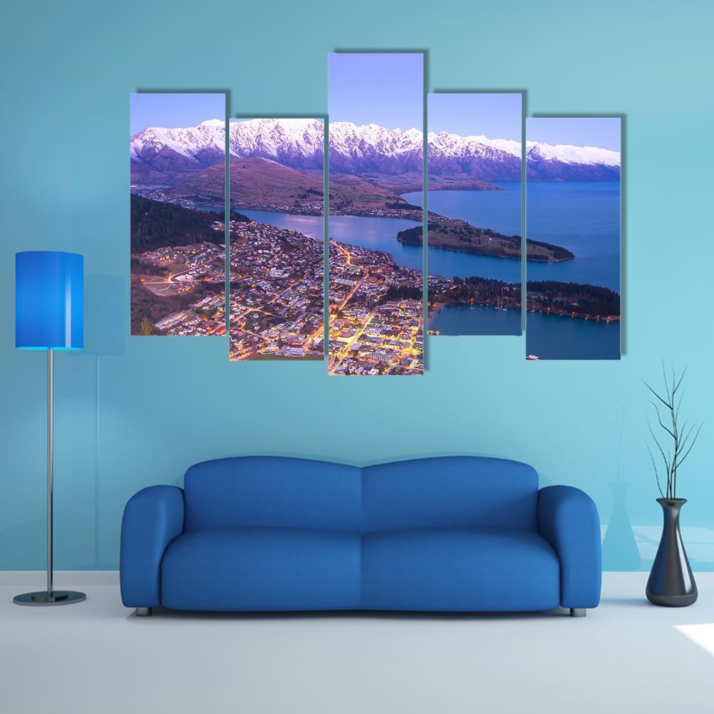 Lake With Queenstown Canvas Wall Art-5 Pop-Gallery Wrap-47" x 32"-Tiaracle